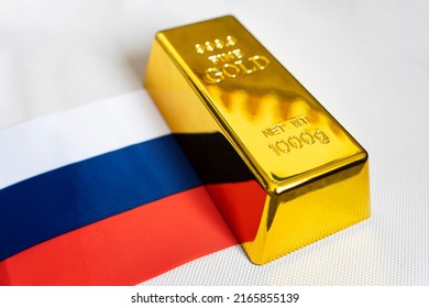 The Gold Bar Is On The National Flag Of Russia. Russian Gold Reserve Concept