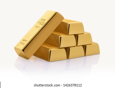 Gold Bar Stack Isolated On White Background.