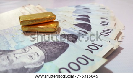 Gold bars affect the South Korea(KRW).exchange rate.Use for website/banner background, backdrop, montage menu