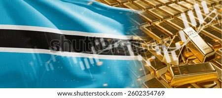 Gold bars with Botswana flag. Chart simply precious metals stocks. National foreign-exchange reserve banking economy system. Golden reserve. 3d image