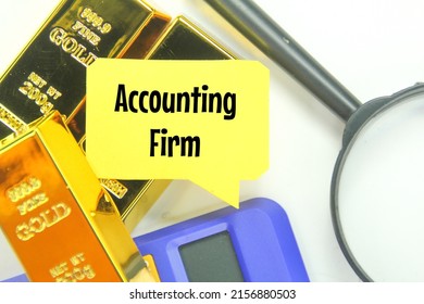 Gold Bars, Calculators, Magnifying Glasses And Conversation Boxes With The Word Accounting Firm