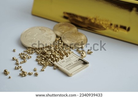 Gold bars gold coins 999 precious metal assets money investing                               