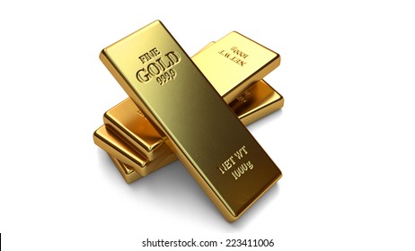 Gold Bars, Ingot On White Backgrounds