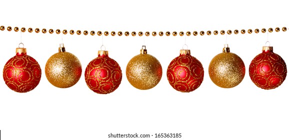 Gold Beads Garland With Balls Isolated On White Background 