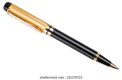 The Gold And Black Pen Isolated On White Background