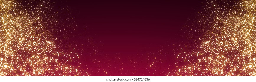 Gold bokeh or particle lights. Christmas pink background. Place for display your product