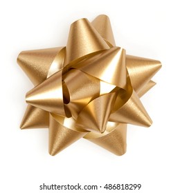 Gold Bow Sparkling Holiday Gift On A White Background