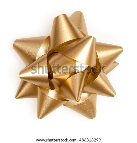 Gold bow sparkling holiday gift on a white background
