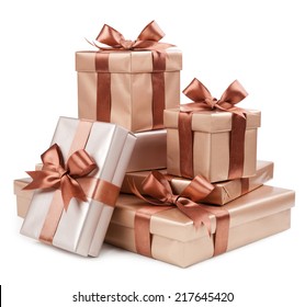 Gold box with gifts and brown bow  - Powered by Shutterstock