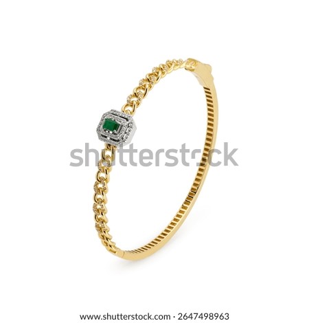 Gold Bracelet with Ruby and Diamond Center on White Background