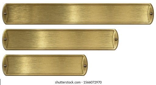 Gold or brass brushed metal plates set isolated