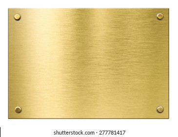 gold or brass metal plaque with rivets isolated