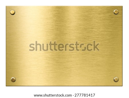 gold or brass metal plaque with rivets isolated