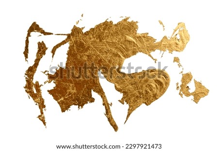 Gold bronze glitter brushstroke painting smear foil blot.  Abstract glow shine stain on white background.