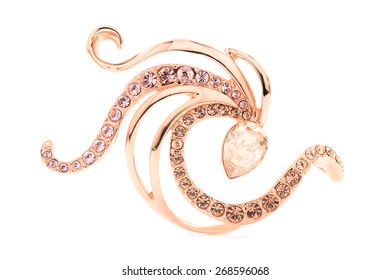 Gold Brooch On White Background