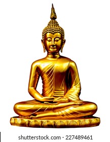 Gold Buddha Statue On White.