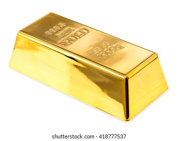 gold bullion close-up isolated on white background