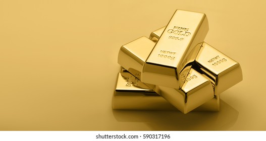 Gold bullion stack. Financial concept. Set of gold bars.