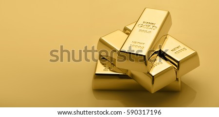 Gold bullion stack. Financial concept. Set of gold bars.