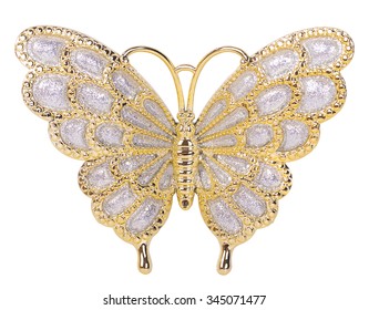 Gold Butterfly Decoration Isolated On White Background