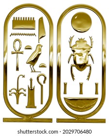 Gold cartouche of Tutankhamun, pharaoh of ancient egypt, graphic elaboration