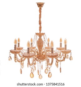 Gold Chandelier On A White Background 