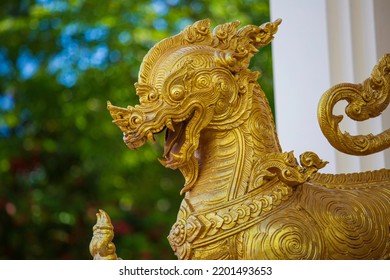 Gold Chinese Lion Statue Temple Thailand