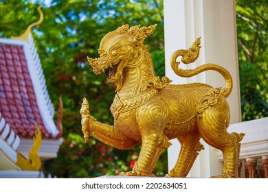 Gold Chinese Lion Statue Temple Thailand