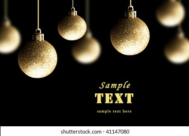 Gold Christmas Balls On A Black Background