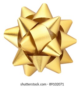 Gold Christmas Bow Isolated On White Clipping Path Included