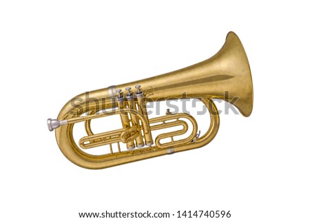 Gold classical wind musical instrument cornet isolated on white background. Music instruments series