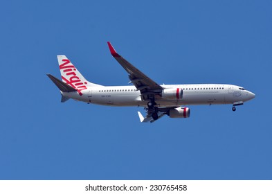 GOLD COAST, AUS - NOV 04 2014:Virgin Australia Airlines Plane In Auckland  Fly In The Air.It's Australia's Second-largest Airline As Well As The Largest By Fleet Size To Use The Virgin Brand.