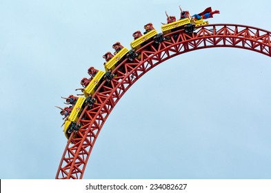 GOLD COAST, AUS -  NOV 06 2014:Visitors Ride On Superman Escape In Movie World Gold Coast Queensland Australia.It's An Accelerator Coaster That Accelerates From 0 To 100 Km Per Hour (62 Mph) In 2 Sec.