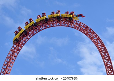 GOLD COAST, AUS -  NOV 20 2014:Visitors Ride On Superman Escape In Movie World Gold Coast Queensland Australia.It's An Accelerator Coaster That Accelerates From 0 To 100 Km Per Hour (62 Mph) In 2 Sec.