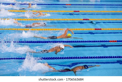 GOLD COAST, AUSTRALIA - APRIL 05, 2018 : Athlete swimming during 2018 Gold Coast Commonwealth Games at Gold Coast Aquatic Centre.