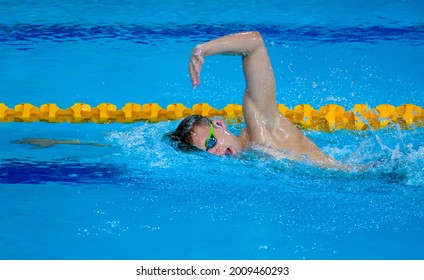 GOLD COAST, AUSTRALIA - APRIL 05, 2018: Athlete Swimming During 2018 Gold Coast Commonwealth Games At Gold Coast Aquatic Centre.