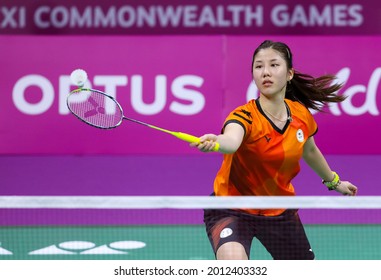 GOLD COAST, AUSTRALIA - APRIL 08, 2018: Soniia Cheah of Malaysia competes during the Womens Singles Badminton match of the Gold Coast 2018 Commonwealth Games at Carrara Sports and Leisure Centre.