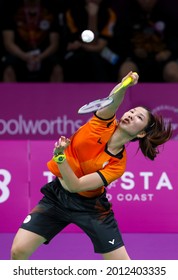 GOLD COAST, AUSTRALIA - APRIL 08, 2018: Soniia Cheah of Malaysia competes during the Womens Singles Badminton match of the Gold Coast 2018 Commonwealth Games at Carrara Sports and Leisure Centre.