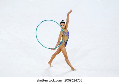 GOLD COAST, AUSTRALIA - APRIL 11: Sie Yan Koi of Malaysia competes during the Rhythmic Gymnastics, Gold Coast 2018 Commonwealth Games at Coomera Indoor Sports Centre.