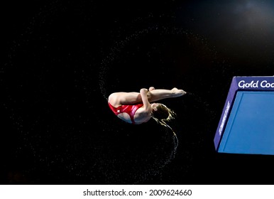 GOLD COAST, AUSTRALIA - APRIL 12, 2018: Meaghan Benfeito of Canada competes in the Women's 10m Platform Diving Final of the Gold Coast 2018 Commonwealth Games.
