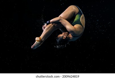 GOLD COAST, AUSTRALIA - APRIL 12, 2018: Pandelela Rinong Pamg of Malaysia competes in the Women's 10m Platform Diving Final of the Gold Coast 2018 Commonwealth Games at Gold Coast Aquatic Centre.