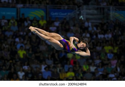GOLD COAST, AUSTRALIA - APRIL 13, 2018: Nur Dhabitah Sabri of Malaysia competes in the Women's 3m Springboard final of the Gold Coast 2018 Commonwealth Games.