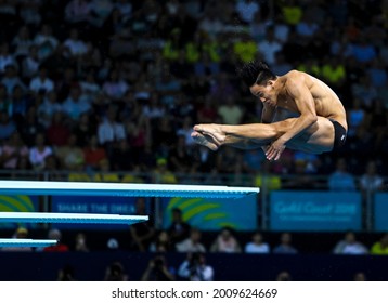 GOLD COAST, AUSTRALIA - APRIL 14, 2018: Tze Liang Ooi of Malaysia competes in the Men's 3m Springboard Diving Final of the Gold Coast 2018 Commonwealth Games.