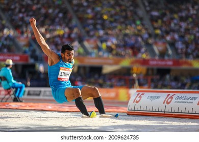 GOLD COAST, AUSTRALIA - APRIL 14: Arpinder Singh of India competes in the Men's Triple Jump final during athletics of the Gold Coast 2018 Commonwealth Games at Carrara Stadium.
