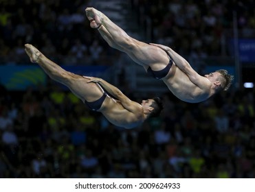 GOLD COAST, AUSTRALIA - APRIL 14, 2018: Jack Laugher And Chris Mears Of England Competes In The Men's Synchronised 3m Springboard Diving Final Of The Gold Coast 2018 Commonwealth Games.