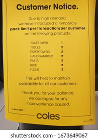 Gold Coast, Australia - Coronavirus Panic Buying Restrictions In Place At Supermarkets In Australia