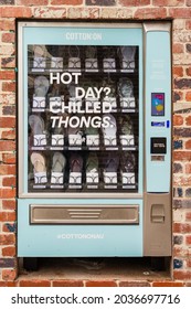 Gold Coast, Australia - February 2020: vending machine featuring thongs, the footwear