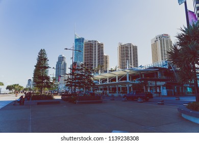 GOLD COAST, AUSTRALIA - January 6th, 2015: seaside walk in Surfers Paradise close to the main area full of restaurants and shops