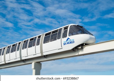 Gold Coast, Australia - July 11, 2017: monorail train that runs through the Sea World theme park on the Gold Coast.