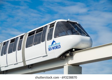 Gold Coast, Australia - July 11, 2017: monorail train that runs through the Sea World theme park on the Gold Coast.